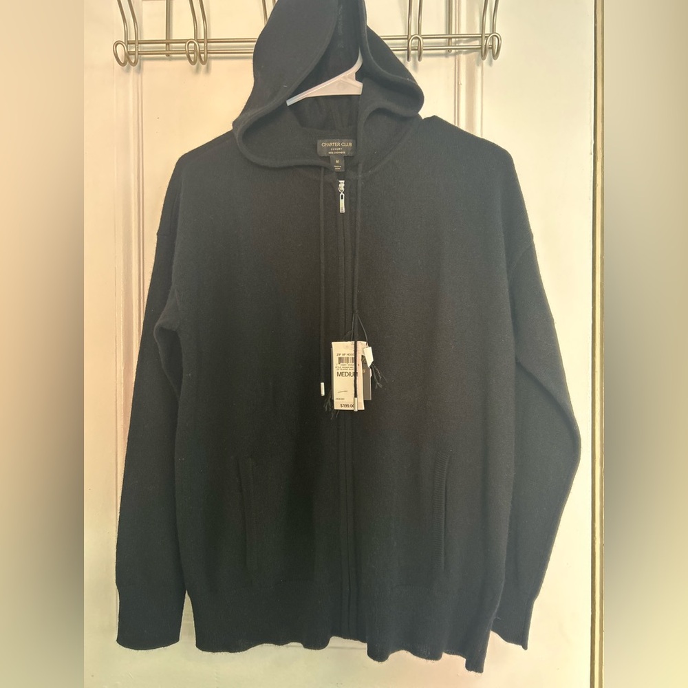 Charter Club Luxury Cashmere Women's Black Hoodie Size M - Picture 2 of 6